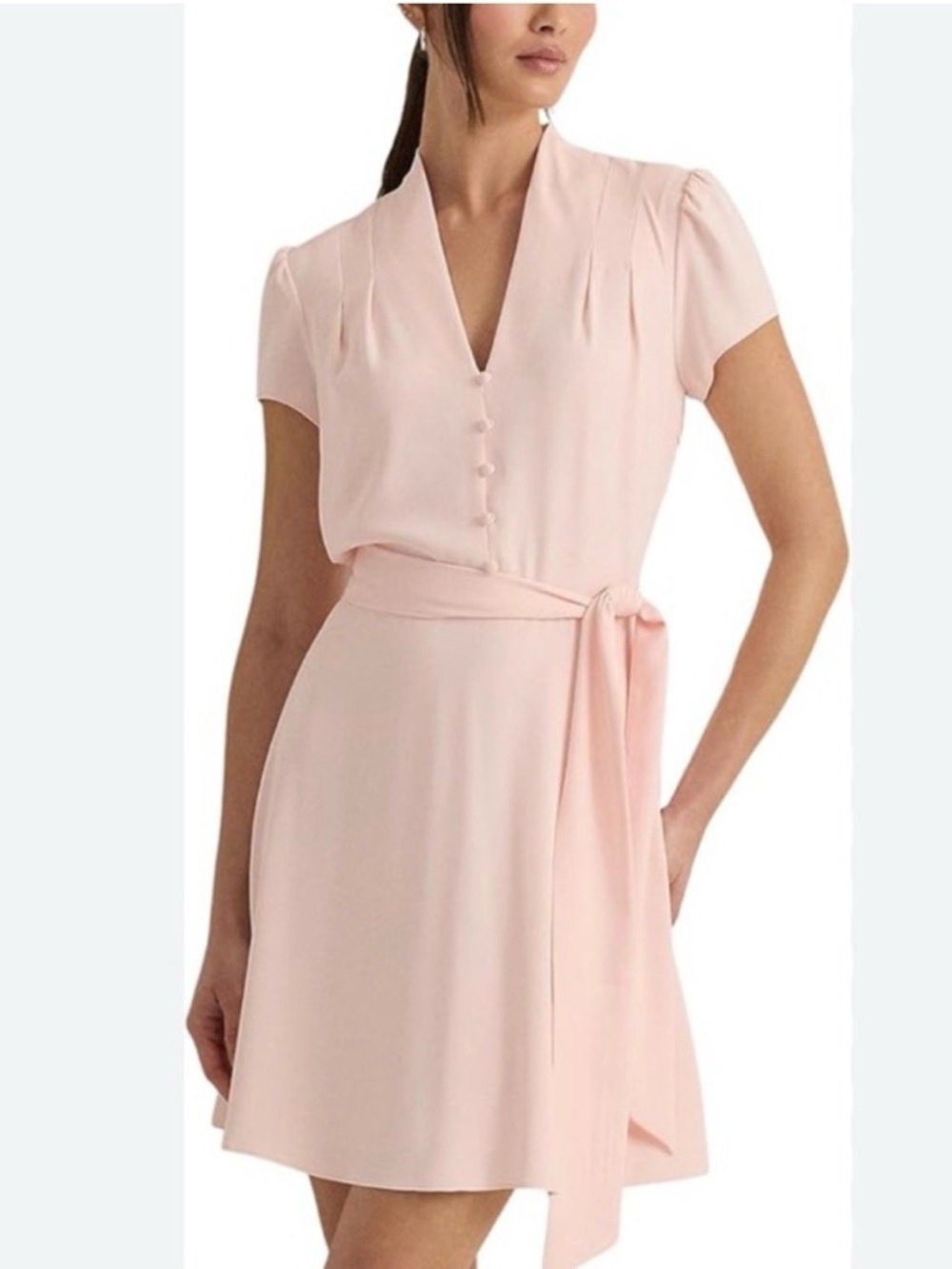 Lauren Ralph Lauren Blush Pink V-Neck Short Sleeve Wrap Dress
